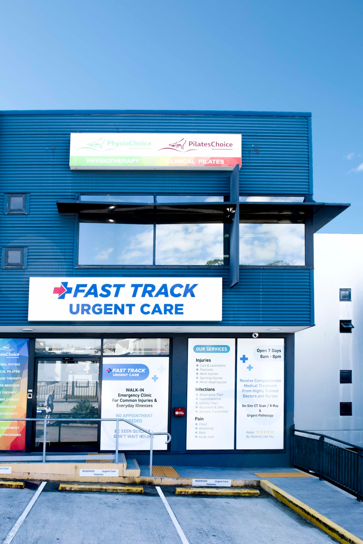 Fast Track Urgent Care entrance and signage at 60 Coonan Street, Indooroopilly
